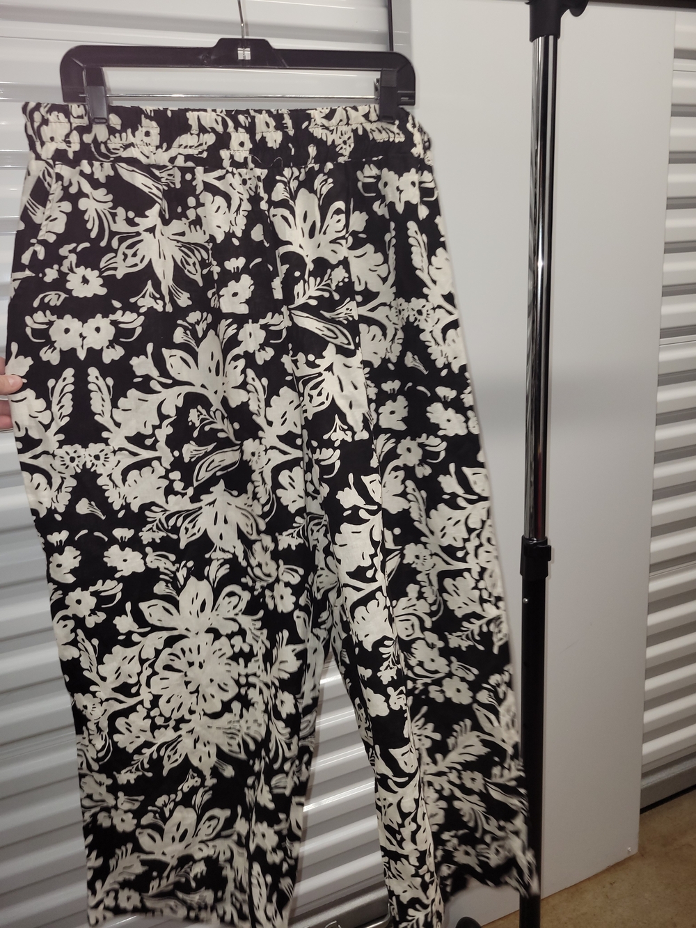 Christian Siriano Wide Leg Cropped Linen Pants Women 2X B&W Tropical Boho Resort